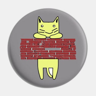 Yellow cat peeking wall Pin