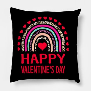 Happy Valentines Day Leopard Rainbow for Girls Kids Womens Pillow