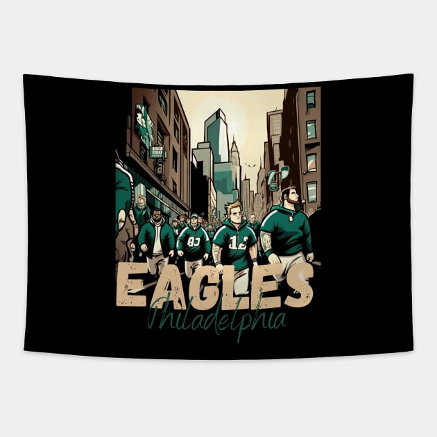 Philadelphia eagles football player graphic design cartoon style beautiful artwork Tapestry by Nasromaystro