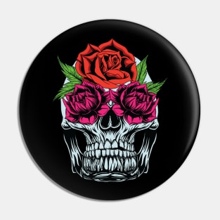 skull and flowers illustration design Pin