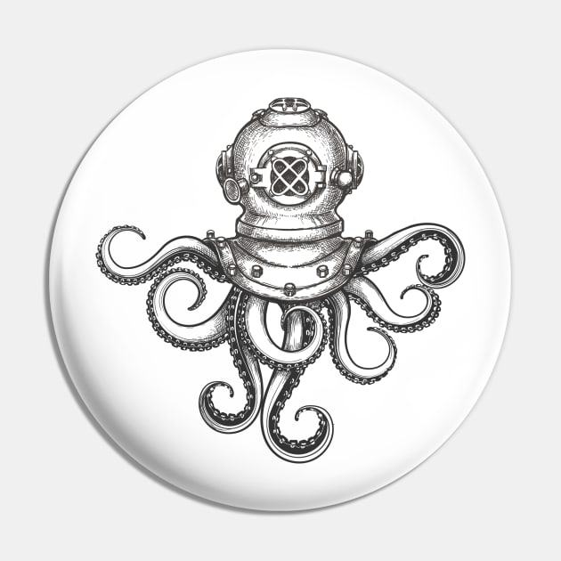 Octopus in Diving Helmet Pin by devaleta