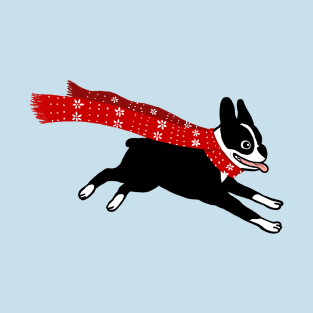 Holiday Boston Terrier Wearing Winter Scarf T-Shirt