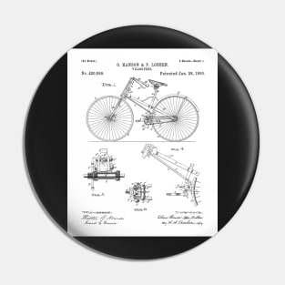 Cycling Patent - Bicycle Art - Black And White Pin