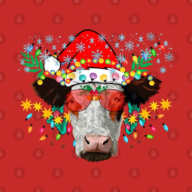 Christmas Cow, Western Christmas, Christmas Highland Cow, Christmas Lights Cows, Western Cow by UranusArts