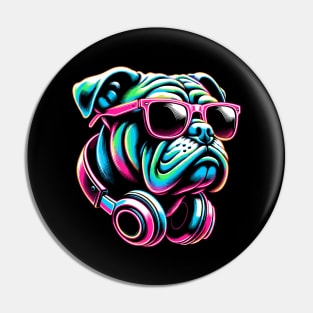 Bulldog With Sunglasses And Headphones Pin