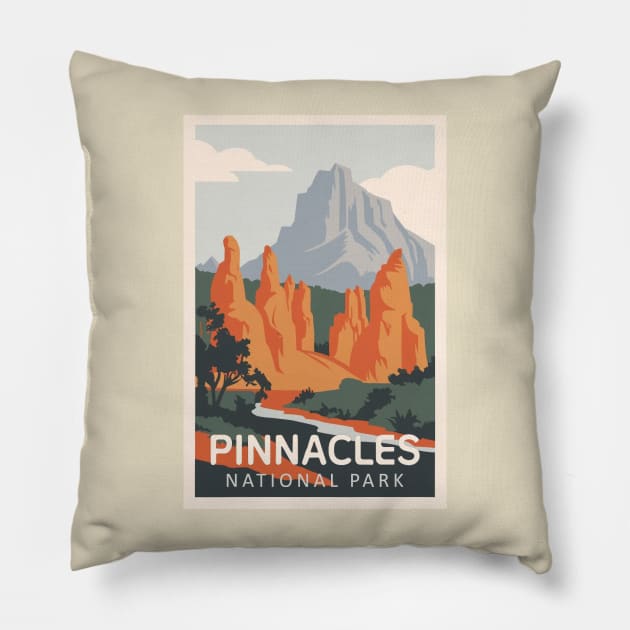 Pinnacles National Park Vintage Travel Poster Pillow by GreenMary Design
