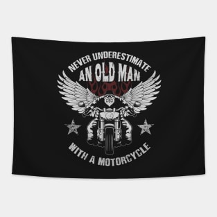 Old man with a motorcycle Tapestry