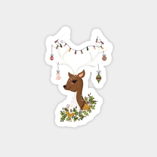 Holiday Deer with Decorations in Blush Pink Magnet