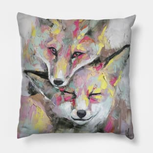 Oil foxs portrait painting in multicolored tones Pillow