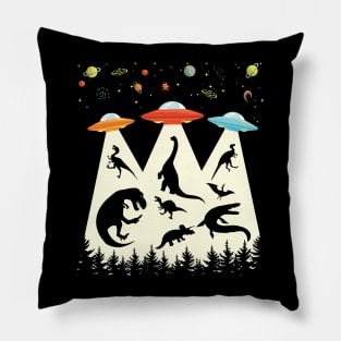 Funny Dinosaur UFO Lover Retro Vintage Alien Abduction Pillow