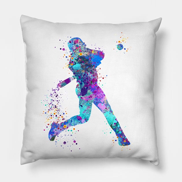 Baseball Boy Batter Watercolor Pillow by LotusGifts