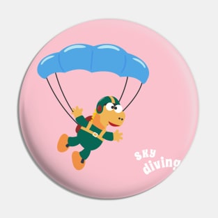 cartoon illustration of skydiving with litlle dinosaur Pin