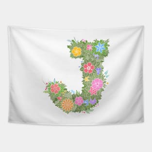 "J" Floral Letter Monogram Tapestry