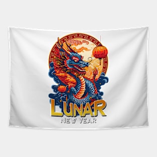 Lunar New Year: Pop Art Chinese Dragon and Lantern Celebration Tapestry