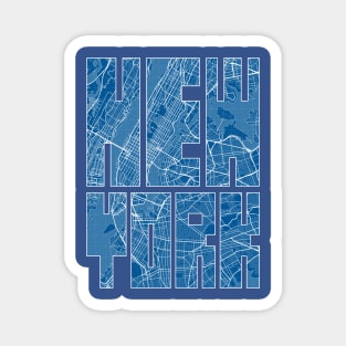 New York, USA Map Typography - Blueprint Magnet