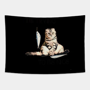 HUMOROUS CAT ILLUSTRATION Tapestry