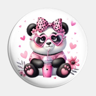 Valentine Panda Bear Drinking Ice Cream Pin