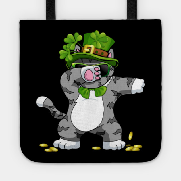 Dabbing Cat Dance St Patricks Day Leprechaun Hat Shamrocks