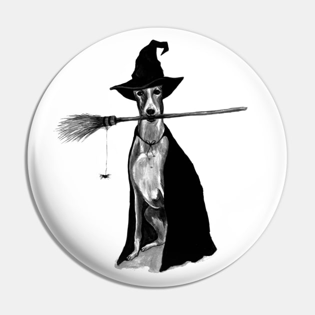 Greyhound Witch Pin by Tasmin Bassett Art