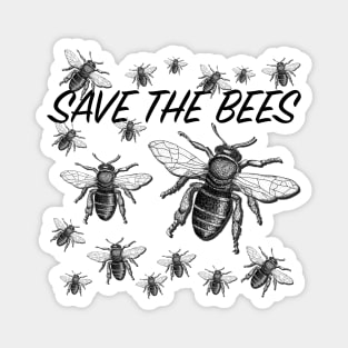 Hand drawn Bee with 3D effect for light background colors with Save the bees quote Magnet