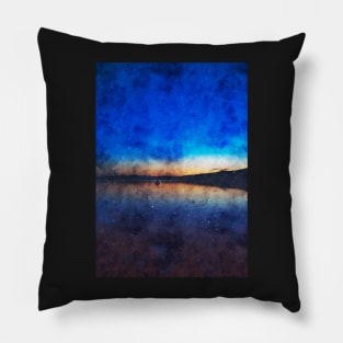 Sunrise over a lake, watercolour painting Pillow