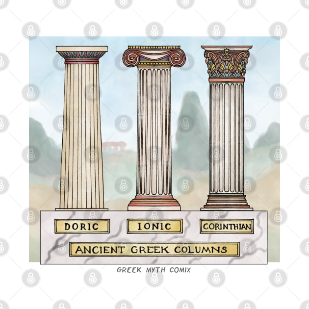 Polychrome Ancient Greek Column orders - with watercolour background by GreekMythComix