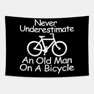 never understimate an oldman on a bicycle white Tapestry