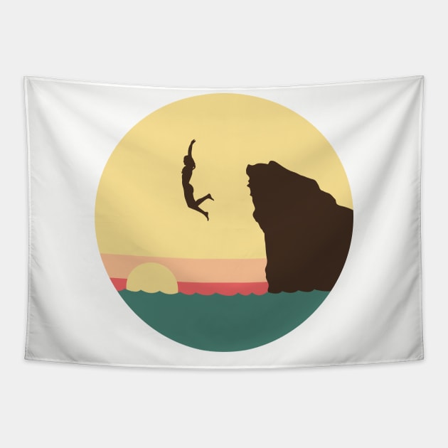 Cliff Jumping Tapestry by jeff's stickers