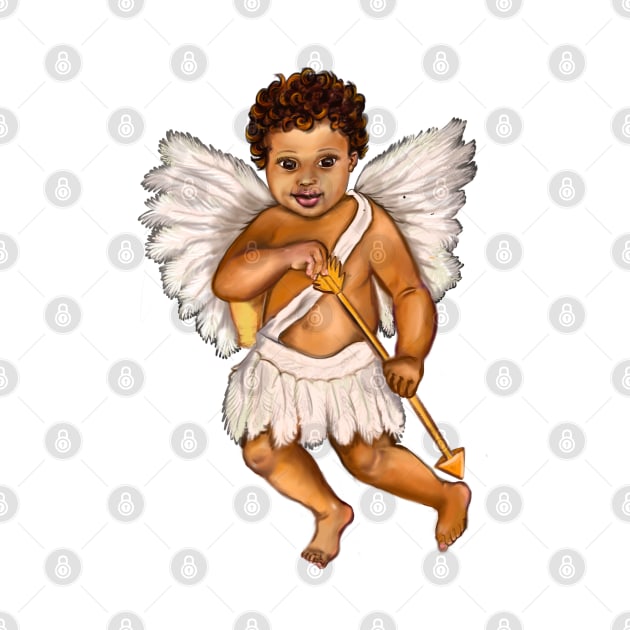 The Best Valentine’s Day Gift ideas 2022, Cupid.... baby angel holding an arrow - curly Afro Hair and gold arrow by Artonmytee