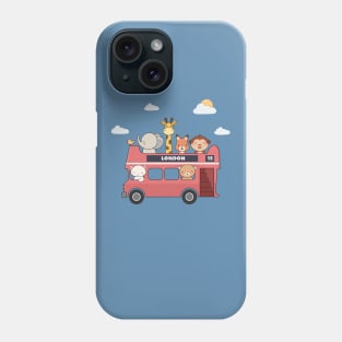 Kawaii Cute Zoo Animals In A London Bus Phone Case