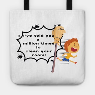 Broom Chasing a Running Kid Tote