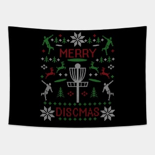 Merry Discmas Disc Golf Ugly Christmas Sweater Disc Golf Christmas Tapestry