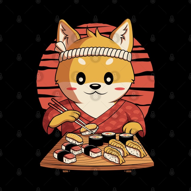 Kawaii Shiba Inu Dog Eating Japanese Sushi Anime Gift by HCMGift