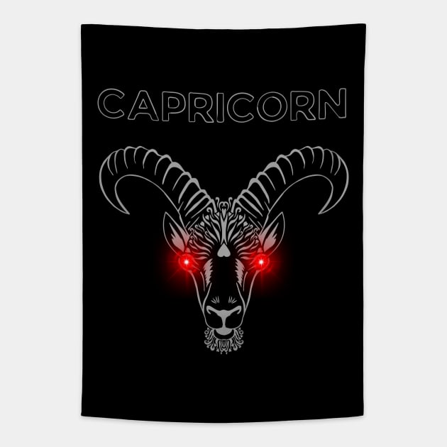 Capricorn | Evil Red Eyed Goat Tapestry by MysticZodiac