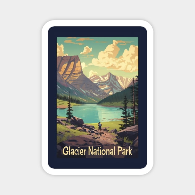 Glacier National Park Travel Poster Magnet by GreenMary Design