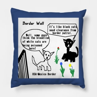 Border Wall illustration (Blue Background) Pillow