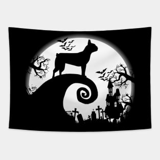 Boston Terrier And Halloween Moon Tapestry