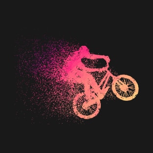 BMX Bike Rider Performing Stunts , Doing Tricks, minimal enduro extreme sports freeride, ramp, streetstyle, trails, Particles, shattered minimal minimalistic sprint sprinter sprinting T-Shirt