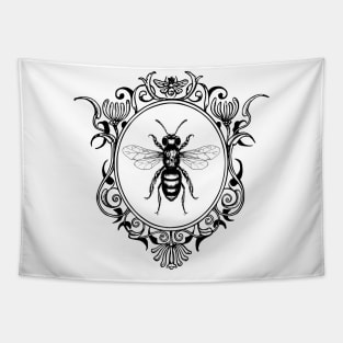 Vintage black and white queen bee illustration Tapestry
