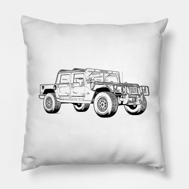 Hummer Wireframe Pillow by Auto-Prints