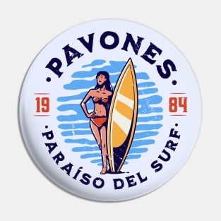 Vintage Pavones, Costa Rica Surfer's Paradise // Retro Surfing 1980s Badge B Pin