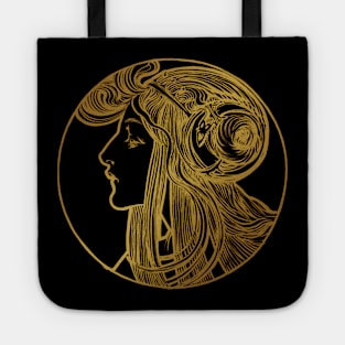 Art nouveau gold silhouette lady 1 Tote