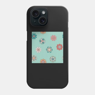 Pattern of colorful rosettes on mint green stripes Phone Case