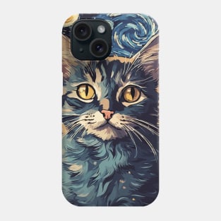 Cute Black Cat Painting in a Van Gogh Starry Night Art Style Phone Case