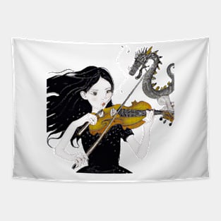 Dragon and the Violin Playing Girl Tapestry