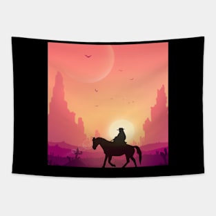 Cowboy on evening walk Tapestry