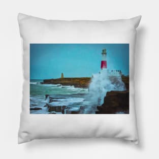 Portland Bill Lighthouse Pastel Pillow