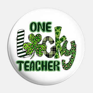 One Lucky Teacher Shamrock Leopard St Patricks Day Pin