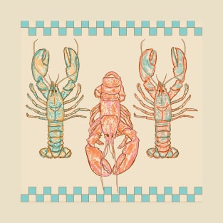 Pastel tTeal Gingham Lobster T-Shirt