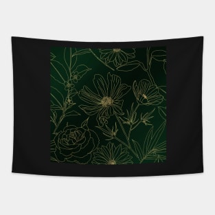 Gold Flowers Outlines Green Gradient Elegant Design Tapestry